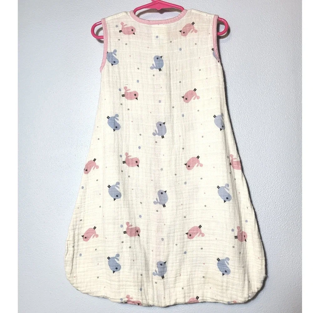 Little Journey Organic Muslin Wearable Blanket Bird Print Pink Blue Girls Small